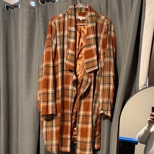 ANDREE BY UNIT Rust Plaid Open-Front Trench Coat